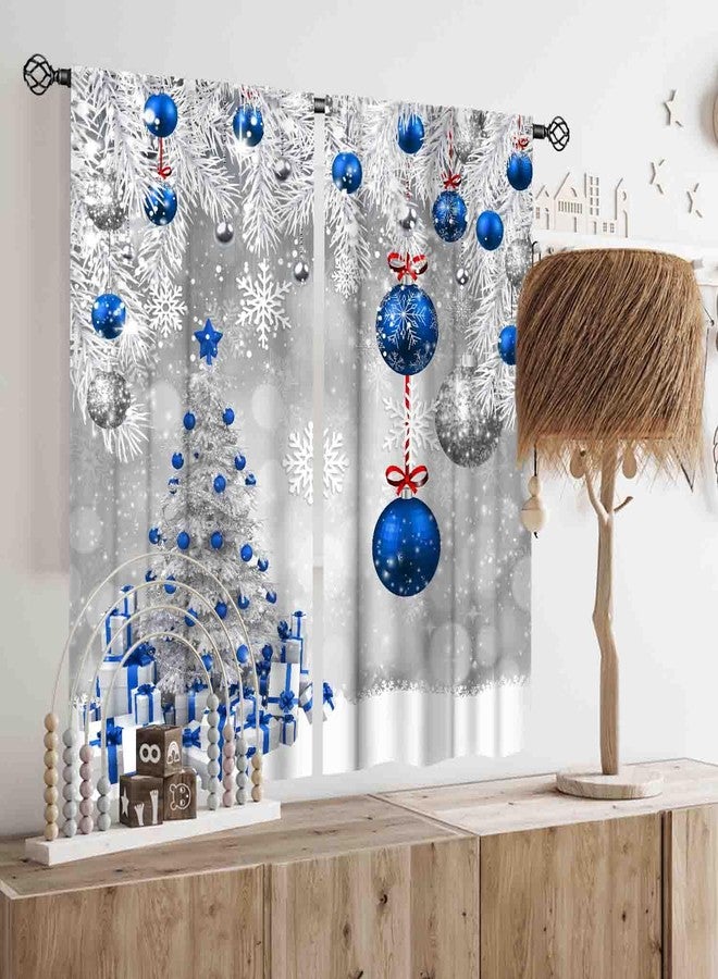 TKUYO Christmas Curtains for Living Room, Xmas Merry Christmas Tree Fir Twigs Ball New Year Winter Snow Holiday Party Decor Silver Blue Window Drapery for Bedroom Kitchen Bathroom Nursery Home, 42"x45" Inch - Image 2